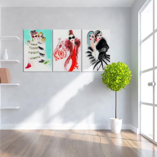 Empire Art Direct 16" x 24" Fashion Show 3 Piece Frameless Printed Tempered Glass Wall Art Set